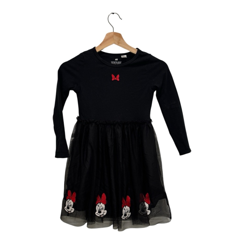 H&M Minnie Mouse Girls Tulle Dress 6X/7 Black Red Bow Disney Tutu - Picture 2 of 5